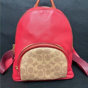 Coach Red Pebbled Leather Mini Backpack with Signature Canvas Pocket